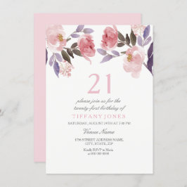 Invitación Acuarela floral rosa cúpula Invite a cumplir 21 añ