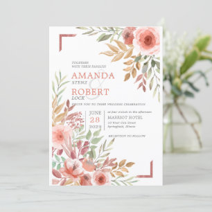 Invitación Acuarela Floral Rosa de Durazno en Flor para Boda