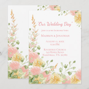 Invitación Acuarela Floral Rosa Elegante Chic Letra