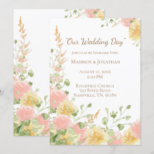 Invitación Acuarela Floral Rosa Elegante Chic Marrón Script