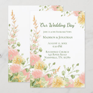 Invitación Acuarela Floral Rosa Elegante Chic Verde Script