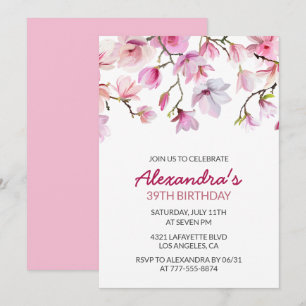 Invitación Acuarela floral rosa elegante cumpleaños 39