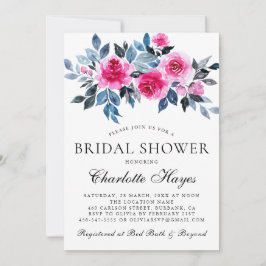 Invitación Acuarela Floral Rosa Elegante Ducha Bridal