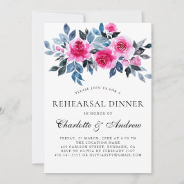 Invitación Acuarela Floral Rosa Elegante Ensayo Cena