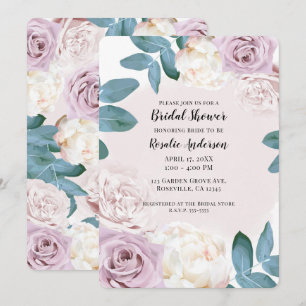 Invitación Acuarela Floral Rosa Polvoriento Marfil Rosa Nupci