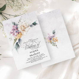 Invitación Acuarela Floral Rosa Textura Púrpura Blanca