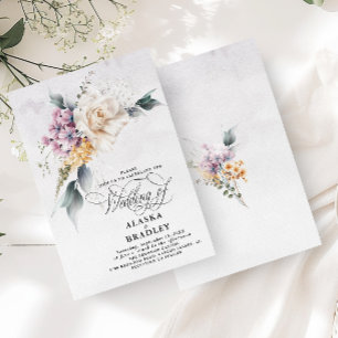 Invitación Acuarela Floral Rosa Textura Púrpura Blanca