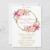 Acuarela Floral rosa Wreath Gold Ducha de novias P