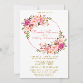 Invitación Acuarela Floral Rosa Wreath Oro Ducha de Novia P