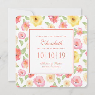 Invitación Acuarela floral rosa y amarilla - Novia
