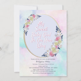Invitación acuarela floral rosa y azul de Baby Shower