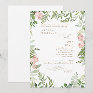 Invitación Acuarela Floral rosa y eucalipto de oro Invitati