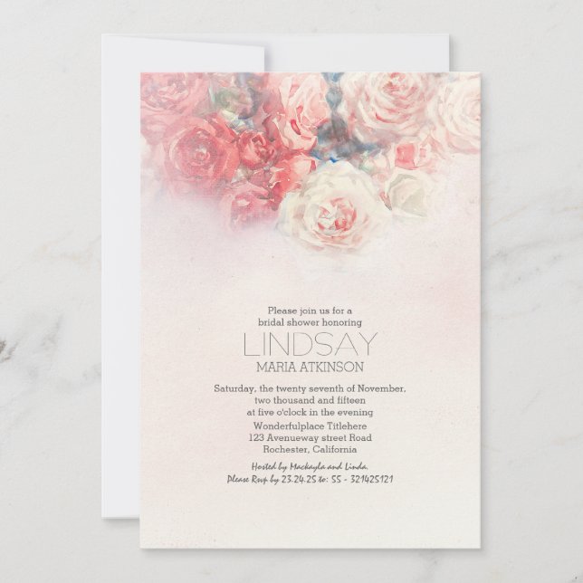 Invitación acuarela floral rubor rosa ducha de novia (Anverso)