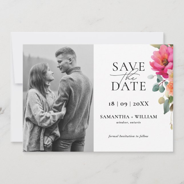 Invitación Acuarela Floral Save the Date (Anverso)