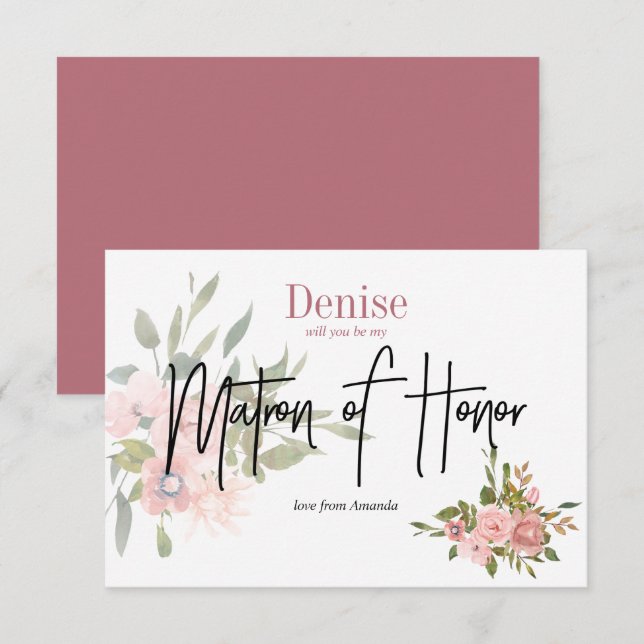 Invitación Acuarela Floral ¿Serás Mi Matrona de Honor (Anverso / Reverso)
