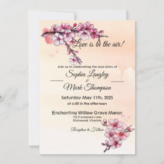 Invitación Acuarela floral simple de color rosa y marfil