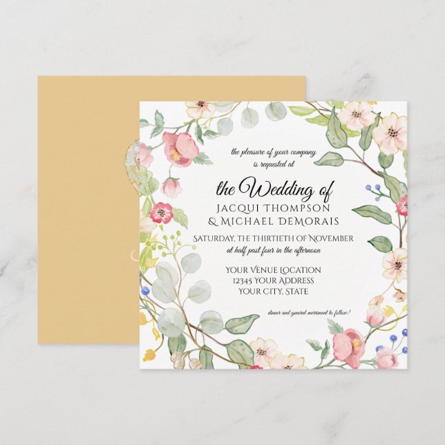 Invitación Acuarela floral subió oro del otoño del (Anverso / Reverso)