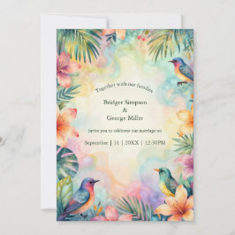 Invitación Acuarela floral tropical aves boda Hawaii