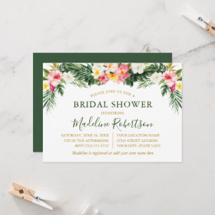 Invitación Acuarela Floral Tropical Bridal Shower Verde