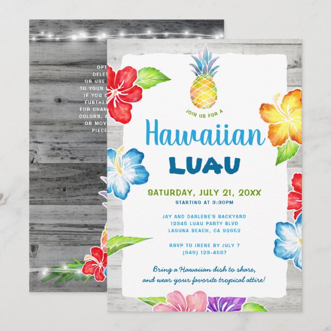 Invitación Acuarela floral tropical hawaiana tropical (Anverso / Reverso)