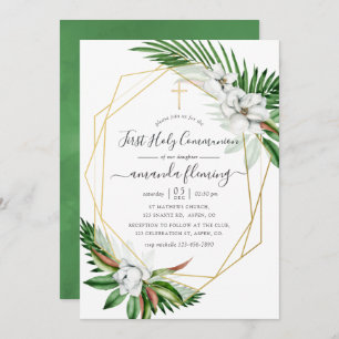 Invitación Acuarela Floral Tropical Primera Comunión Santa