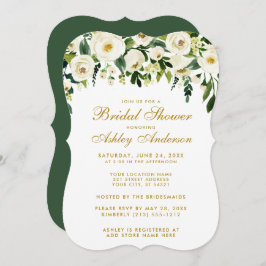Invitación Acuarela Floral Verde Oro Blanco Ducha de novia B