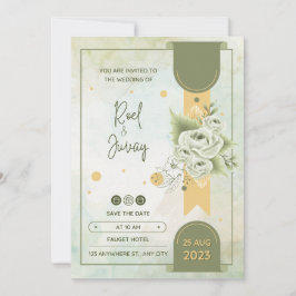 Invitación Acuarela floral verde y crema