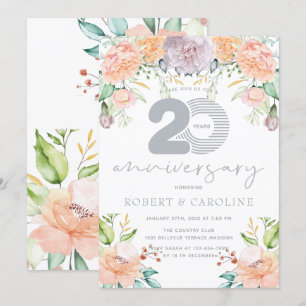 Invitación Acuarela floral vigésimo aniversario de bodas