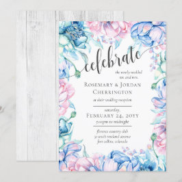 Invitación Acuarela Floral y Rustic Wood Wedding Reception