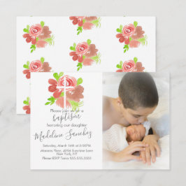 Invitación Acuarela Florales Rosa Rubor Bautizo Dedicación