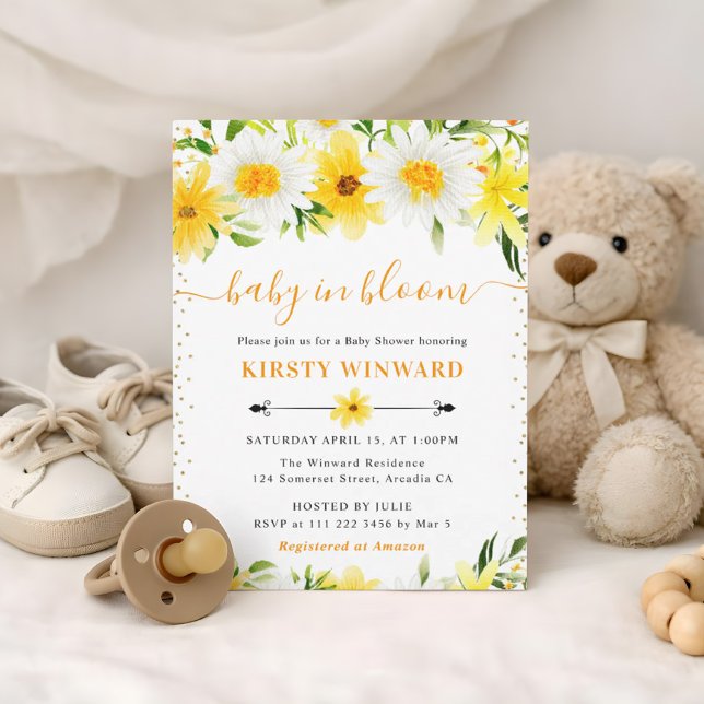 Invitación Acuarela Flores Amarillas de Verano Shower de Bebé (Subido por el creador)
