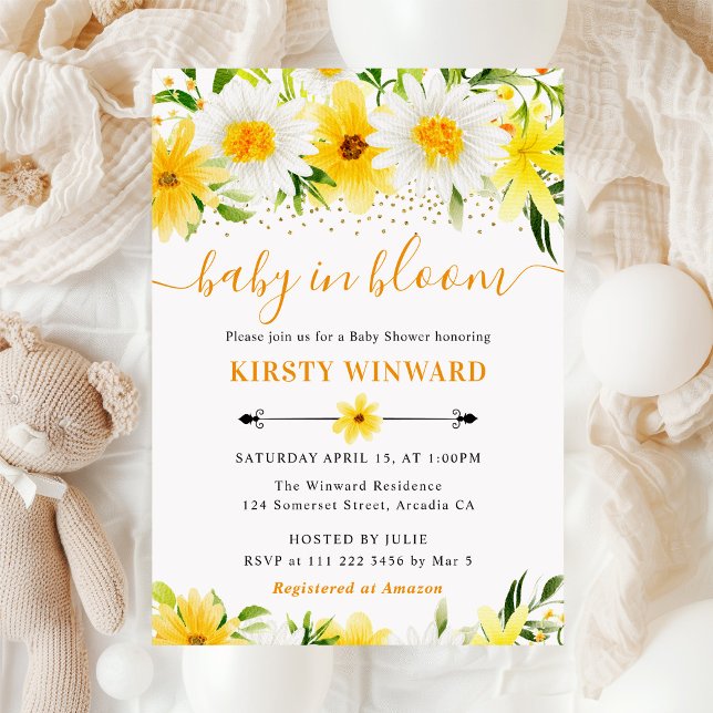 Invitación Acuarela Flores Amarillas de Verano Shower de Bebé (Subido por el creador)