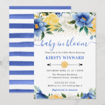 Acuarela Flores Azules y Amarillas Baby Shower