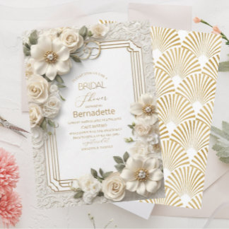 Invitación Acuarela flores blancas 3D oro  Despedida de solte