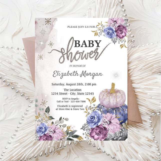 Invitación Acuarela Flores Calabazas Violeta Shower de Bebé (Subido por el creador)