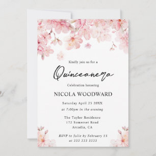 Invitación Acuarela Flores de Cerezo en Primavera Quinceañera