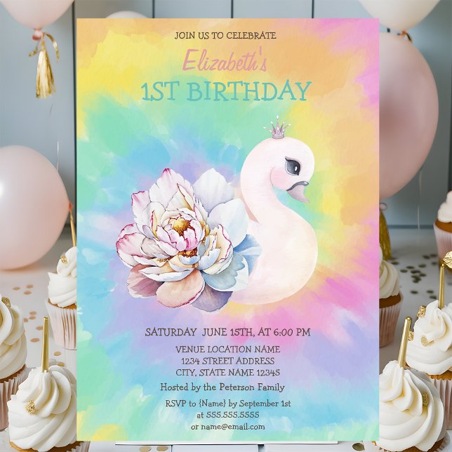 Invitación Acuarela Flores de cisne Nacimiento de tinte (Subido por el creador)