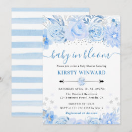 Invitación Acuarela Flores de Invierno en Azul Bebé Cumpleaño