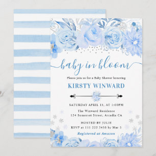 Invitación Acuarela Flores de Invierno en Azul Bebé Cumpleaño
