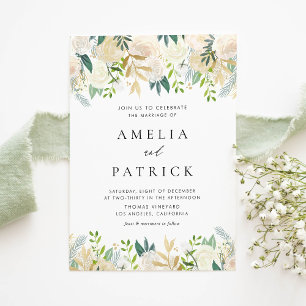 Invitación Acuarela Flores de marfil Boda de código QR de Gar
