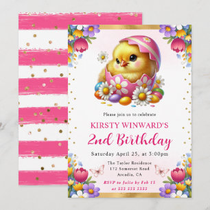 Invitación Acuarela Flores de Primavera Pollito de Pascua Cum
