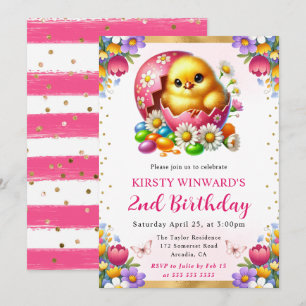 Invitación Acuarela Flores de Primavera Pollito de Pascua Cum