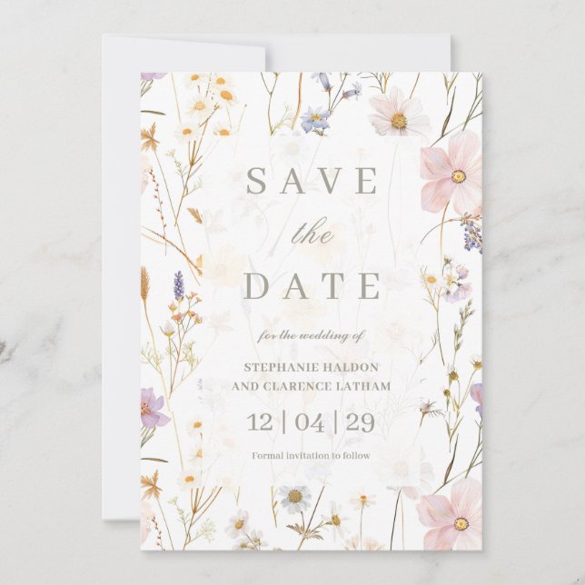 Invitación Acuarela Flores Doloridas Boda Guardar la fecha (Anverso)