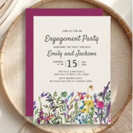 Invitación Acuarela Flores Florales Compromiso Púrpura Floral