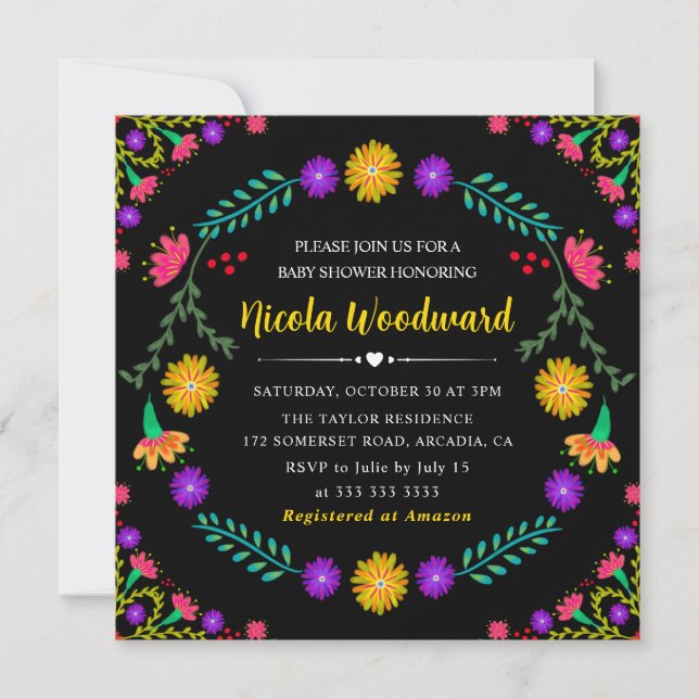 Invitación Acuarela Flores mexicanas Fiesta Baby Shower (Anverso)