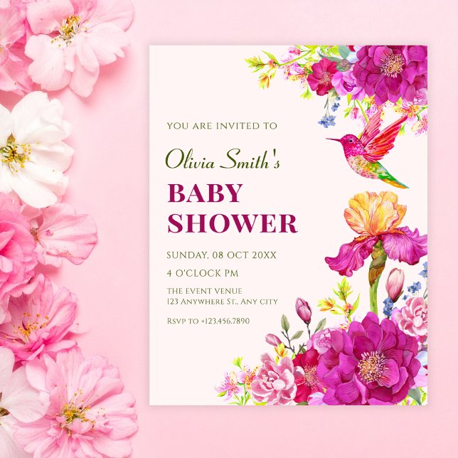 Invitación Acuarela flores pájaro baby shower (Subido por el creador)
