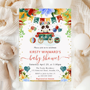 Invitación Acuarela Flores Panda Baby Shower