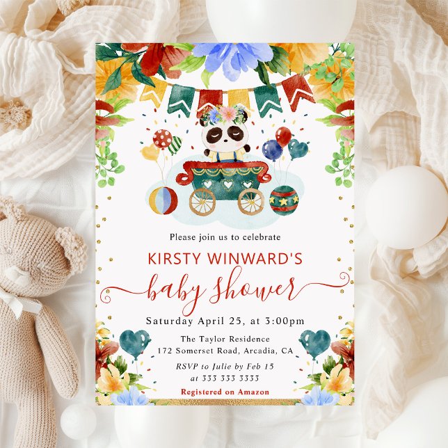 Invitación Acuarela Flores Panda Baby Shower (Subido por el creador)