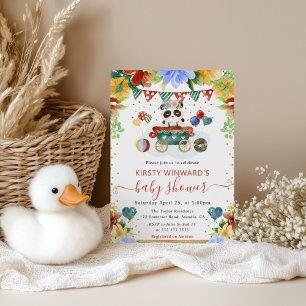 Invitación Acuarela Flores Panda Baby Shower