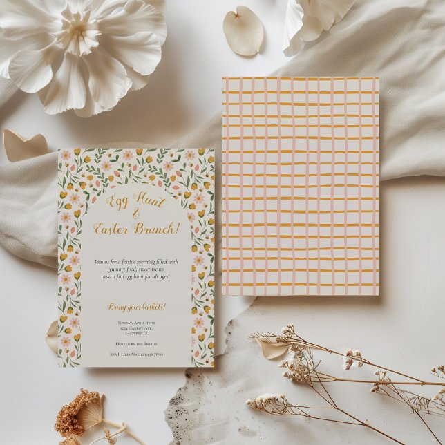 Invitación Acuarela Flores Primavera Brunch Pascua Caza de Hu (Subido por el creador)